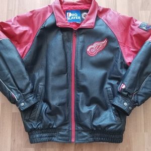 Detroit Red Wings Leather Jacket Coat Vintage 1990s Sz Large